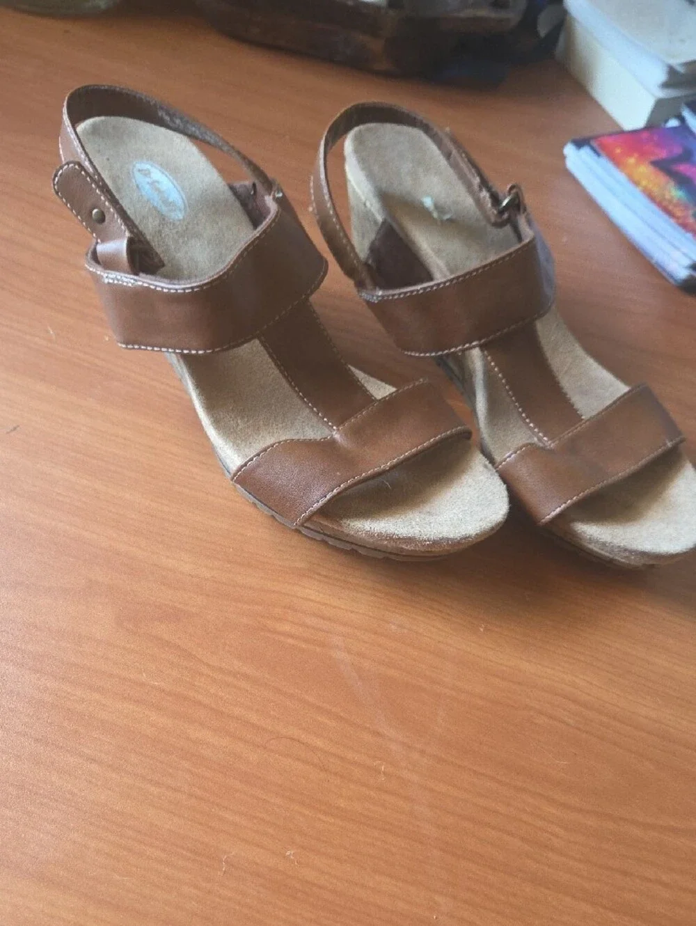 Dr. Scholl's Brown Cork Wedge Sandals